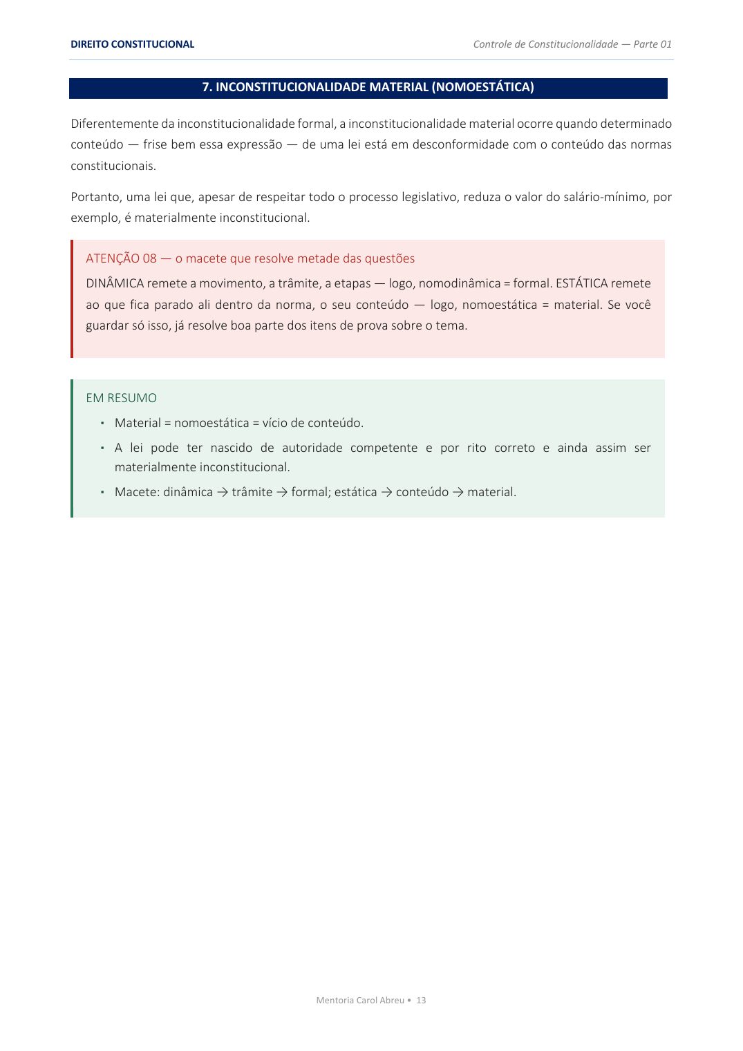 Controle de Constitucionalidade — Pontos importantes em destaque