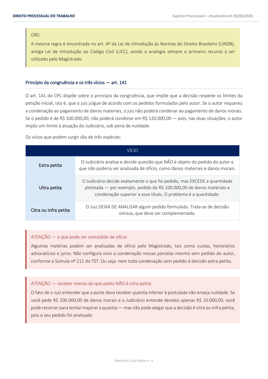 Sujeitos Processuais: Juiz e Ministério Público — Quadros de vícios da decisão