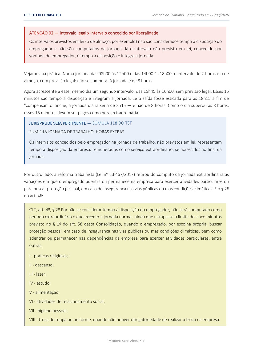 Jornada de Trabalho — Atenção: pegadinhas de prova