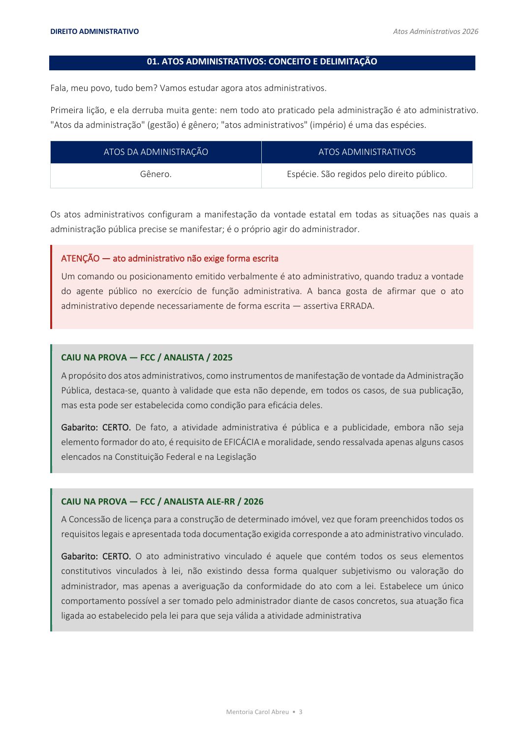 Atos Administrativos — Classificação em blocos claros